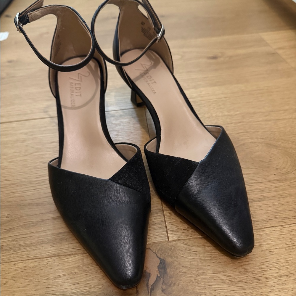 Naturalized 27 edit Black Pointed-Toe Ankle Strap Kitten Heels Women’s 6 Comfort